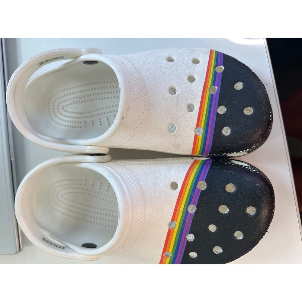 Crocs Classic Rainbow Stripe Clogs White Black Mens 6 Womens 8 205971 Pride